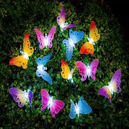 12/20 LED Solar Powered Butterfly Fiber Optic Fairy String Lights Waterdichte Kerstmis Outdoor Garden Holiday Decoration Lights