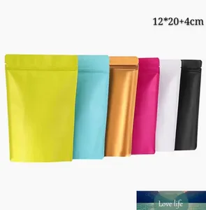 12 * 20cm 100pcs Feuille d'aluminium refermable Stand Up Mylar Zip Lock Sacs d'emballage Pochettes de stockage de fruits secs mats avec Tear Notch Bonbons et sac de café