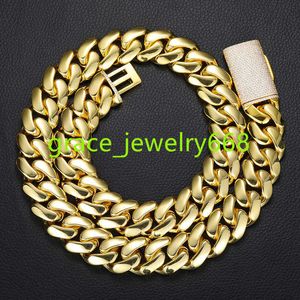 12-22 mm de large en acier inoxydable Cuban Miami chaînes Colliers CZ Zircon Box Lock Big Heavy Gold Chain for Men Hop Hop Rock Jewelry