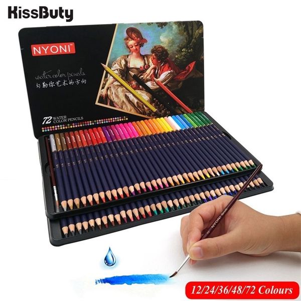 12/24/36/48/72/100 Set Crayons de couleur en bois solubles dans l'eau professionnels Premium Soft Core Artiste Peinture Croquis Fournitures d'art 201223