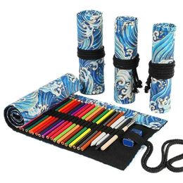 24/12/36/48/72 Gaten Canvas Roll Up Pencil Bag Pen Gordijn Case Make -up Wrap Holder Storingszak Schoolbenodigdheden