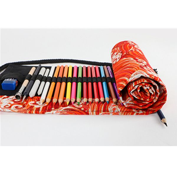 24/12/36/48/72 agujeros cortina de lápiz de mar rojo lienzo enrollables bolsas de lápices maquillaje de maquillaje soportes de almacenamiento de soporte escolar