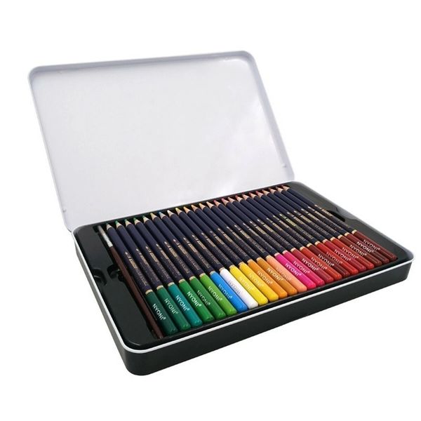 Ensemble de crayons de couleur solubles dans l'eau, ensemble de 12/24/36/48/72 crayons de couleur secs, brosse de peinture, papeterie pour artiste