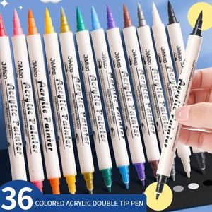 12/24/36 kleuren acryl verf marker pennen dubbele tip zachte borstel/extra-finine kunstmarkers kerst rots ing houten metaal