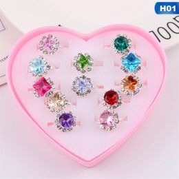 12 24 36 Uds anillos de joyería con caja en forma de corazón regalo de cumpleaños conjunto ajustable para niñas pequeñas Cluster2291