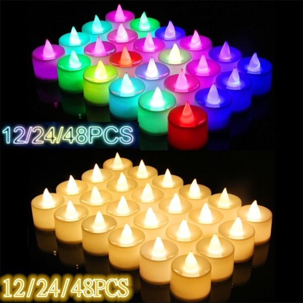 12/24/48 pièces sans flamme LED bougies chauffe-plat bougies de mariage lumière romantique bougies lumières pour fête d'anniversaire décorations de mariage 220624