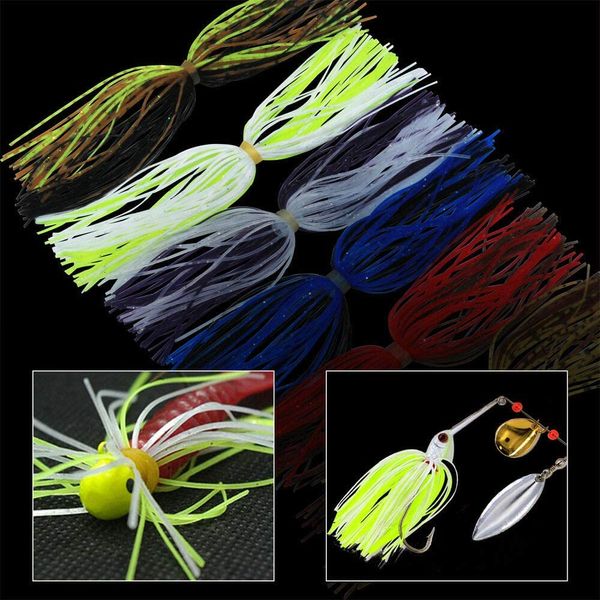 12/24 BUNDLES Silicona Falda de plantilla 50 hilos Bass Fishing Jigs Spinnerbait Skirts Reemplazo de reemplazo Ceba de spinner