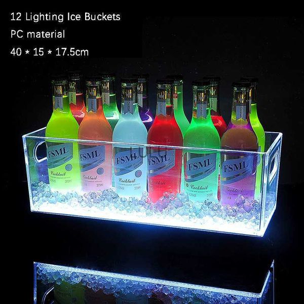 12-24 Capacité Transparent Acrylique PC Matériel LED Blanc / Coloré KTV Bar Champagne Cocktail Seau À Glace Bière En Plastique Boîte À Vin HKD230828