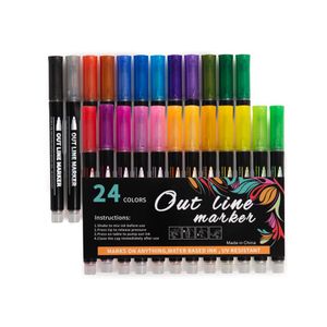 12/24 Kleur / Set Outline Paint Marker Pen Dubbele lijn Markeerstift DIY PO-album Scrapbook Metal Markers Flash Tekening Schilderij A47