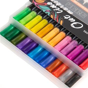 12/24 Kleur / Set Overzicht Verf Marker Pen Dubbele Lijn Highlighter DIY PO-album Scrapbook Metal Markers Flash Tekening Schilderen Graffiti A30