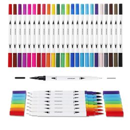 12/24 Kleuren Dual Tips Brush Pen Markers Manga Sketching Aquarel Alcohol Vilt Tekening Set Art School Supplies 220209