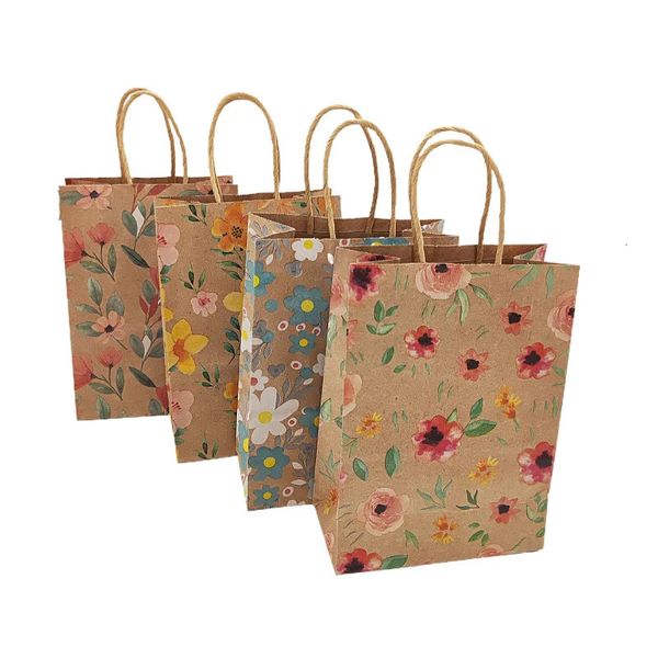 12/24 pièces Kraft Paper Flower Gift Sacs avec manche d'emballage Remises de mariage portables sacs d'emballage portables Supplies de fête d'anniversaire 240424