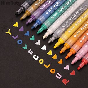 12/24 / Set Colores Acrylic Paint Marker Pen Graffiti Painting Briefpapier Crafting for Ceramic Rock Glass Porselein Wenskaart Y200709