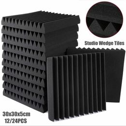 12 24 Stuks 30x30x5cm Akoestische Schuimpanelen Studio Wedge Tegels Geluiddichte Muur Pad Decor Kamer Geluidsisolatie Absorberende Behandeling Wal2859