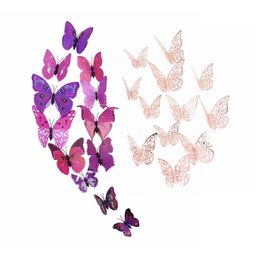 12/24 pièces 3D papillon Stickers muraux mignon papillons Stickers muraux Art mural pour enfants chambre décoration de la maison sur le mur