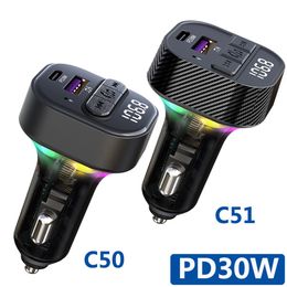 12-24V CAR Bluetooth Kit FM Transmisor 87.5-108 MHz Audio Car Player 5V Salida USB C PD30W Accesorios electrónicos rápidos C50/C51