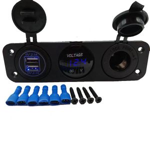 12-24V Cigarette Lighter Socket Splitter 3 in1 Waterproof 4.2A Dual USB Charger Socket Panel LED Voltmeter for Car Boat Truck