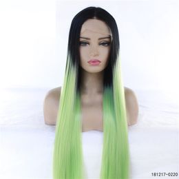 Perruque Lace Front Wig synthétique lisse et soyeuse, 12 ~ 26 pouces, perruque de cheveux humains naturels de Simulation de couleur noire mélangée verte T 181217 – 0220