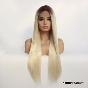 12 ~ 26 pouces Silky Straight Synthétique Lace Front Perruque Simulation Perruques de Cheveux Humains Ombre Couleur perruques de cheveux humains Pelucas 180817-0809