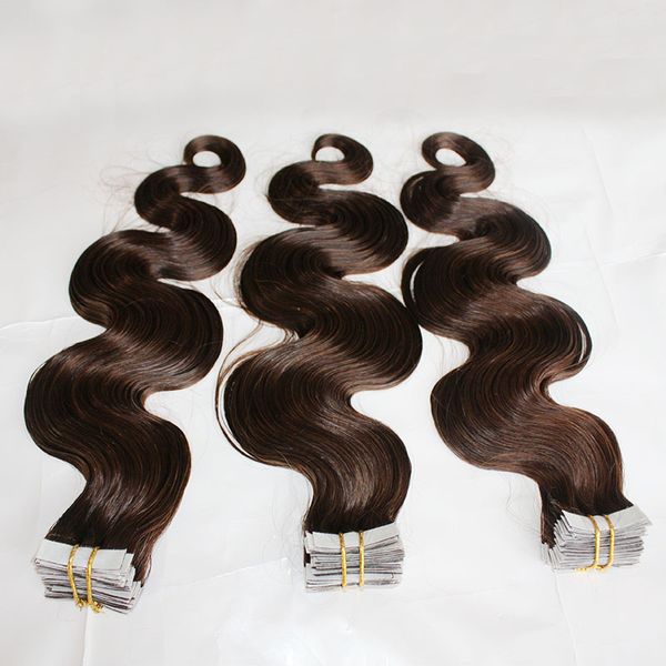 12-28 pouces 2.5Gram pc bande sur les cheveux Body Wave Full Head 100pcs / lot Extensions de poils de trame de peau de cheveux brésiliens couleur noire naturelle
