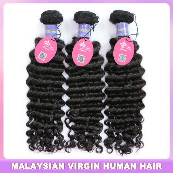 Cabello malasio 100% Tejido de onda profunda Paquetes de cabello humano Color natural Extensiones de cabello virgen sin procesar Queen Hair Tienda oficial