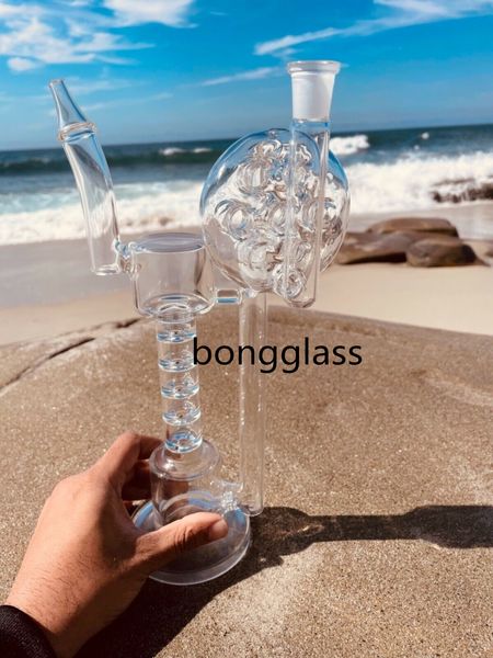 12.2 pulgadas de altura Bong Bubbler Hookahs Cinco capas Heady Glass Dab Rigs Bongs de agua Pipa de vidrio para fumar con colector de ceniza de vidrio de 14 mm