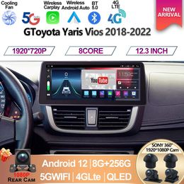 Autoradio Android 12.3 pouces pour Toyota Yaris Vios 2018-2022 lecteur multimédia stéréo 2Din GPS Navi Head Unit-3