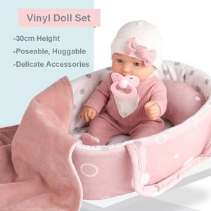 12/30 cm bébé poupée Playset dans une boîte cadeau avec accessoires rose sucette vinyle Reborn poupée jouet cadeau de noël pour fille garçon enfant 240226