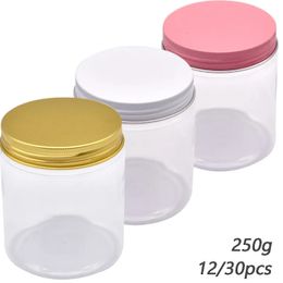 12/30 stuks 250 g/ml transparante plastic pot met schroefdeksel lege cosmetische voedselcontainer crème poeder pot make-up doos DIY taartdozen 240229