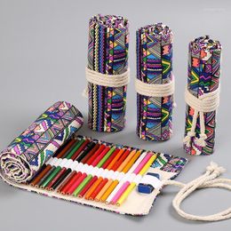 12/36/48/72 Gaten Etnische Stijl Canvas Gedrukt Minimalistische Etui Wrap Roll Up Bag Holder Storage Pouch