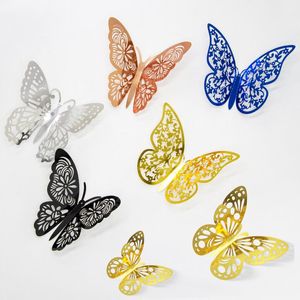 12 3D Hollow Butterfly Wall Stickers Diy Stickers voor Home Decor kinderkamer feestje bruiloft decoratieve vlinders inventaris rra306