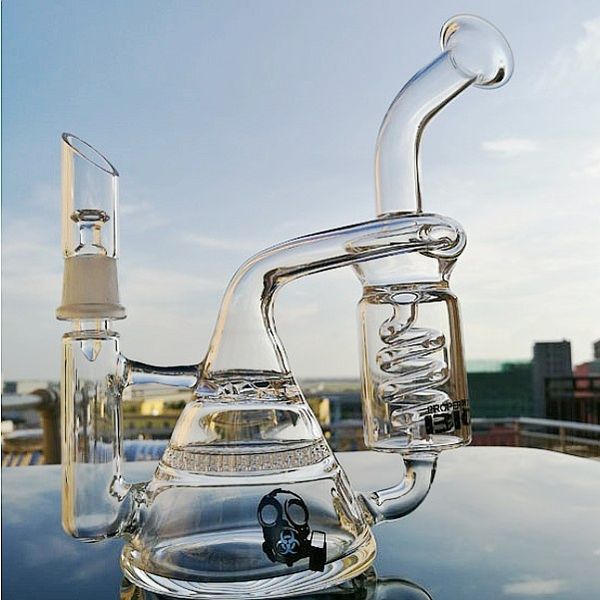 10 pulgadas en espiral Bongs de vidrio Reciclador DAB Rigs Tubos de agua de vidrio Pipa para fumar con un tazón de 14 mm