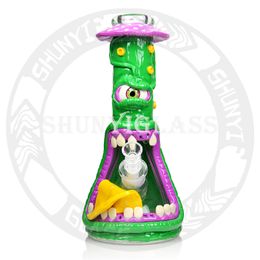 12,5 pouces tuyaux en verre narguilé Dab rig conduite d'eau de fumée peinture à la main 3D articles lumineux bécher base d'épaisseur de 7 mm bangs cool plates-formes pétrolières recycleur bong bol de 14,4 mm Halloween