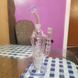 12,5 pouces Accessoires pour fumeurs Violet base solide hélice bobine verre bong pipe à eau plate-forme pétrolière bécher bong avec bras arbre 14mm joint