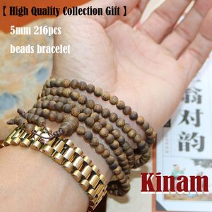 Pulsera de cuentas de 12,5g, 5mm, 216 Uds., pulsera de mano de Buda de oración de Kinam chino auténtico, brazalete de madera kyara oudh, regalo valioso para mujer