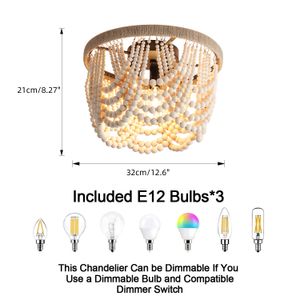 Lámpara de techo con cuentas de madera drapeada en capas clásica vintage de 12,6 pulgadas, luz de techo para comedor, luz de techo para dormitorio, luz de entrada
