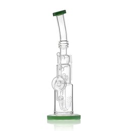 Bong en verre vert de type courbé de 12,6 pouces avec percolateur à trois circuits, joint mâle de 18 mm