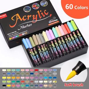 12-60 couleurs marqueurs acryliques pour art croquis manga peinture pinceau stylo scrapbooking papeterie fournitures d'art couleurs lettrage 240108
