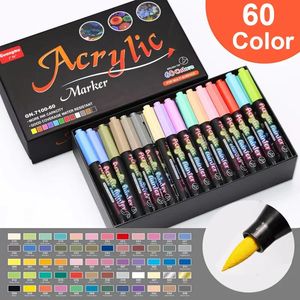 12/60 couleurs acrylique Premium stylo marqueur de peinture pour calligraphie Graffiti Manga verre bois bricolage Art dessin papeterie 231227