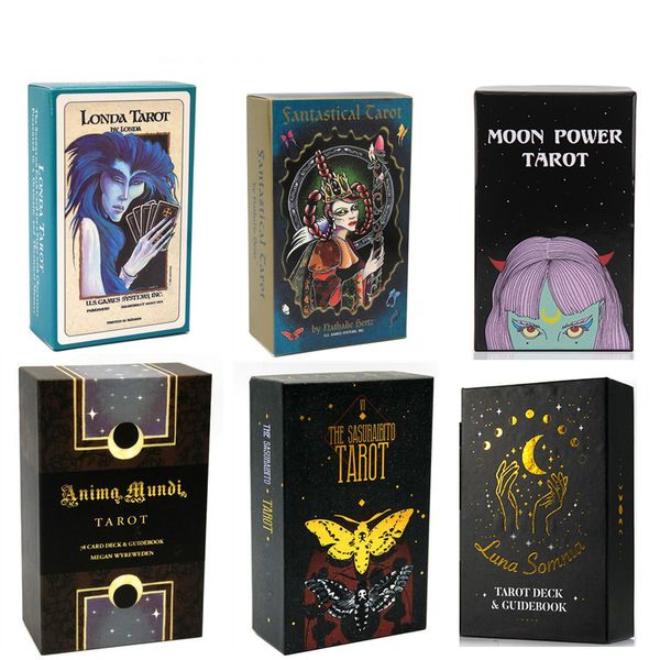 12 * 7CM Nouveaux jeux de cartes Cartes de tarot pour la divination Usage personnel Tarot Deck Version anglaise complète dans des boîtes de couleurs 7 styles Carte de jeu de haute qualité Rassemblement à domicile