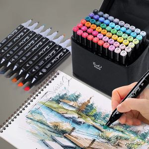 12-80 kleuren olieachtige kunst marker pen set voor Draw Double Headed Sketching Oile Tip Based Markers Graffiti Manga School Art Supplies 240522