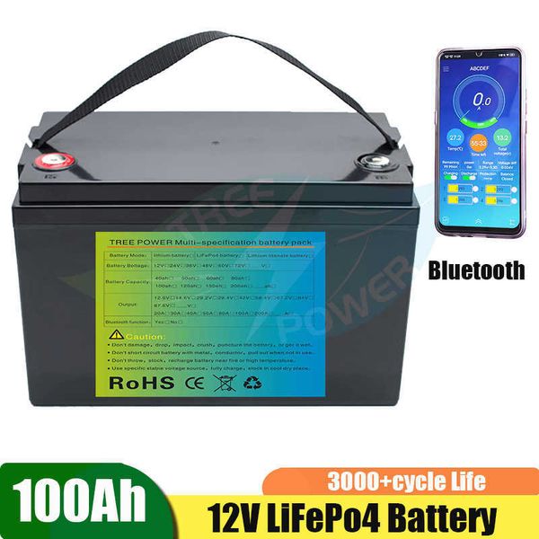Batterie lifepo4 12.8v 100AH avec 100A BMS avec batterie bluetooth 12V pour chariot UPS onduleur d'appareil ménager