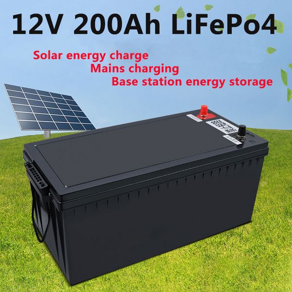 Batterie 12.8V Lithium 12v 200ah Lifepo4 avec fonction de moniteur BMS pour panneau solaire Marine/UPS/RV/stockage d'énergie + chargeur 20A