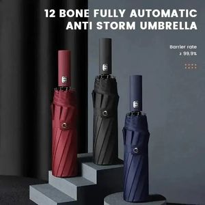 12 Bone Black Glue Umbrella entièrement automatique avec une quille épaisse et durable Three Fold Umbrel UV Resistant pliing Umbrella 240422