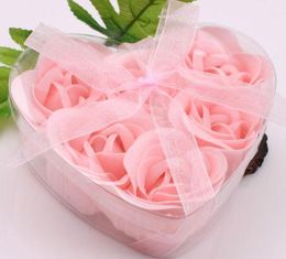 12 cajas, 6 uds., flor de jabón decorativa rosa con pétalos de rosa, recuerdo de boda en caja en forma de corazón 8058628