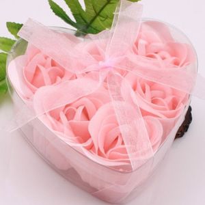12 dozen 6 stks roze decoratieve rozenknop bloemblaadjes zeep bloem bruiloft gunst in hartvormige doos 282X