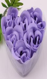 12 boîtes de savon pétale de rose décoratif violet, 6 pièces dans une boîte en forme de cœur, cadeaux de mariage 4055114