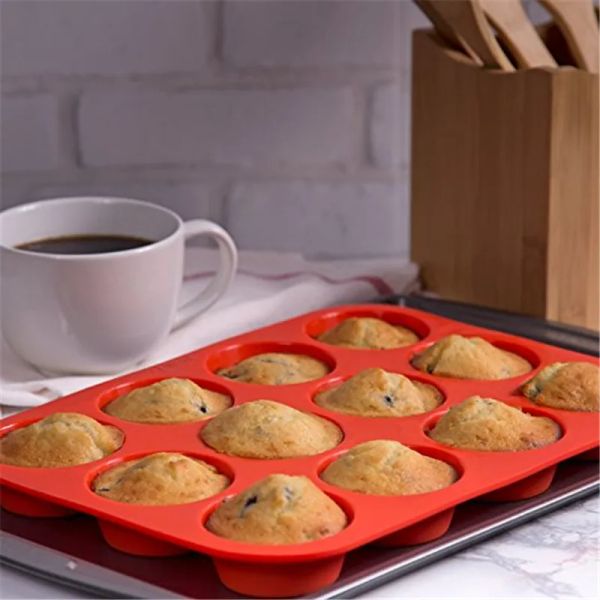 12 Cavité Moule de gâteau en silicone Muffin Gâteau de pâturage