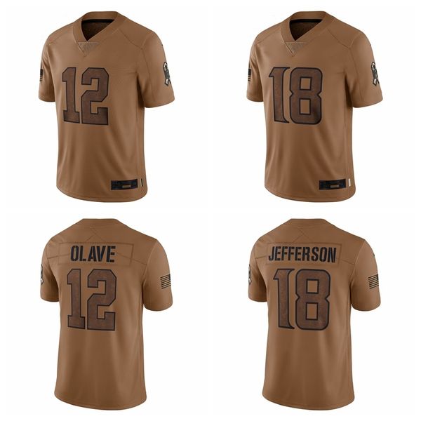 12 Chris Olave New Orleans''saints''hommes femmes 18 Justin Jefferson Minnesota''vikings''jeunesse 2023 Salute to Service Limited Football Jersey