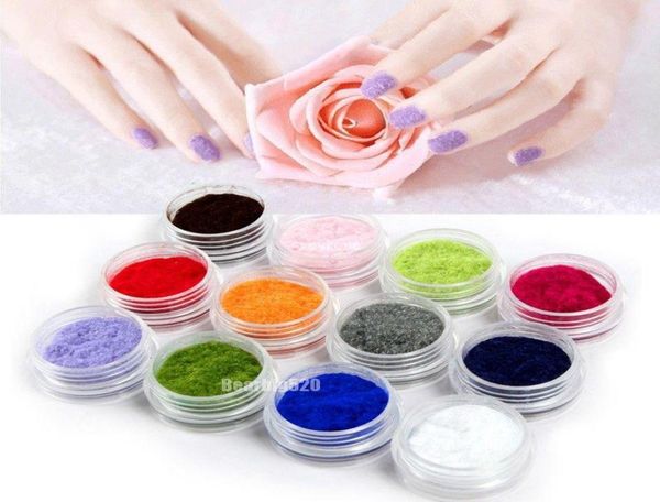 12 Couleurs 3D Velvet Flocks Powder Nail Art Decorations acryliques Polish Tips Manucure Nails Décorations Arrivée Saling9913692